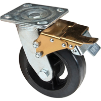 Mold-on Caster, Swivel with Brake, 6" (152.4 mm), Rubber, 550 lbs. (249 kg.) O-Max