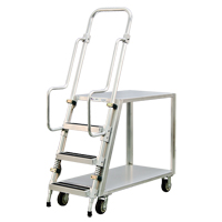 Aluminum Stock Picking Ladder Cart, Aluminum, 22" W x 51-1/2" D, 2 Shelves, 800 lbs. Capacity MO458 | O-Max