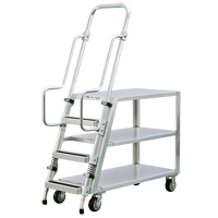 Aluminum Stock Picking Ladder Cart, Aluminum, 22" W x 51-1/2" D, 3 Shelves, 800 lbs. Capacity MO459 | O-Max