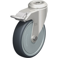 Stainless Steel Thermoplastic Elastomer Caster, Swivel with Brake, 5" (127 mm) Dia., 265 lbs. (120 kg.) Capacity O-Max