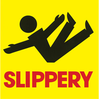 "Slippery" Traffic Cone Message Label, Adhesive, English with Pictogram O-Max