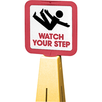 "Watch Your Step" Traffic Cone Message Label, Adhesive, English with Pictogram O-Max
