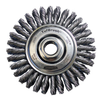 TufBrush Knot Wire Wheel Brush, 4" Dia., 0.02" Fill, 5/8"-11 Arbor, Steel O-Max