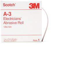 Scotch&reg; A-3 Electrician's Abrasive Roll, Aluminum Oxide, 1" W x 75' L, 120 Grit O-Max