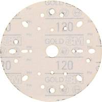 Hookit Gold Abrasive Disc, 6" Dia., 120 Grit, Aluminum Oxide, C-Weight O-Max