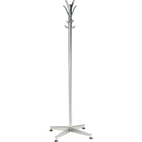 Coat Tree, 60" H, Steel, Chrome, 8 Hook(s) O-Max