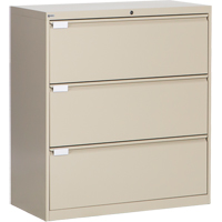 Classeur lat&eacute;ral, Acier, 3 tiroirs, 36" la x 18" p x 40-1/16" h, Beige O-Max