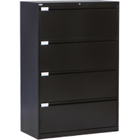 Classeur lat&eacute;ral, Acier, 4 tiroirs, 36" la x 18" p x 53-3/8" h, Noir O-Max