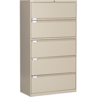 Classeur lat&eacute;ral, Acier, 5 tiroirs, 36" la x 18" p x 65-1/2" h, Beige O-Max