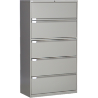 Classeur lat&eacute;ral, Acier, 5 tiroirs, 36" la x 18" p x 65-1/2" h, Gris O-Max