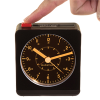 Desk Alarm Clock, Analog, Battery Operated, 3.5" W x 1.5" D x 3.75" H, Black O-Max
