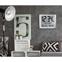 Super Jumbo Self-Setting Wall Clock, Digital, Battery Operated, Silver OR491 | O-Max