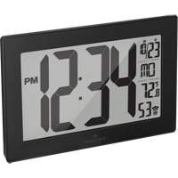 Self-Setting & Self-Adjusting Wall Clock with Stand, Digital, Battery Operated, Black O-Max