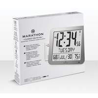 Slim Self-Setting Full Calendar Wall Clock, Digital, Battery Operated, Silver OR494 | O-Max