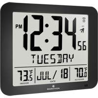 Slim Self-Setting Full Calendar Wall Clock, Digital, Battery Operated, Black OR495 | O-Max