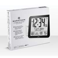 Slim Self-Setting Full Calendar Wall Clock, Digital, Battery Operated, Black OR495 | O-Max