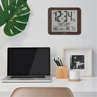 Slim Self-Setting Full Calendar Wall Clock, Digital, Battery Operated, Black OR496 | O-Max