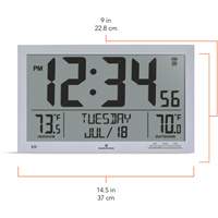 Self-Setting Full Calendar Clock with Extra Large Digits, Digital, Battery Operated, Silver OR499 | O-Max