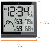 Self-Setting Weather Station and Clock, Digital, Battery Operated, Black OR504 | O-Max