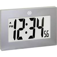 Large Frame Digital Wall Clock, Digital, Battery Operated, Silver OR505 | O-Max