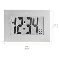 Large Frame Digital Wall Clock, Digital, Battery Operated, Silver OR505 | O-Max