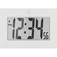 Large Frame Clock, Digital, Battery Operated, 9" W x 1" D x 6.5" H, White O-Max