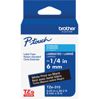 TZe-315 Laminated Tape for TZe-Compatible P-Touch Label Makers, White on Black, 0.23" Width O-Max