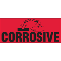 &eacute;tiquettes pour traitement sp&eacute;cial Corrosive, 5" lo x 2" la, Noir/rouge O-Max
