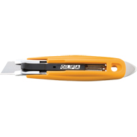Self-Retracting Safety Knife with Tape Slitter, 17.5 mm, Carbon Steel, Plastic Handle O-Max