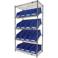 &eacute;tag&egrave;re en treillis m&eacute;tallique &agrave; tablettes inclin&eacute;es avec bacs, Tiers 5, 36" la x 63" h x 18" p O-Max