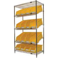 &eacute;tag&egrave;re en treillis m&eacute;tallique &agrave; tablettes inclin&eacute;es avec bacs, Tiers 5, 36" la x 63" h x 18" p O-Max