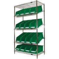 &eacute;tag&egrave;re en treillis m&eacute;tallique &agrave; tablettes inclin&eacute;es avec bacs, Tiers 5, 36" la x 63" h x 18" p O-Max