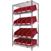 &eacute;tag&egrave;re en treillis m&eacute;tallique &agrave; tablettes inclin&eacute;es avec bacs, Tiers 5, 36" la x 63" h x 18" p O-Max