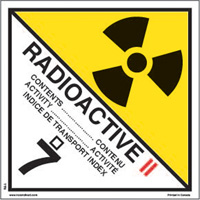 &eacute;tiquettes d'exp&eacute;dition TMD, Classe 7, Radioactif II, Papier O-Max