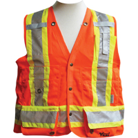 Vestes de s&eacute;curit&eacute; pour arpenteur, Orange haute visibilit&eacute;, Moyen, Polyester O-Max