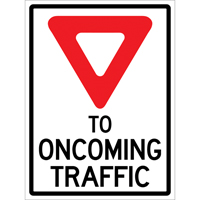 "Yield to Oncoming Traffic" Roll-Up Sign Traffic Sign, 36" x 48", Vinyl, English with Pictogram O-Max