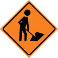 Men at Work Roll-Up Traffic Sign, 29-1/2" x 29-1/2", Vinyl, Pictogram O-Max