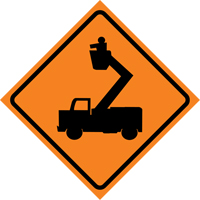 Man in Elevated Bucket Roll-Up Traffic Sign, 29-1/2" x 29-1/2", Vinyl, Pictogram O-Max