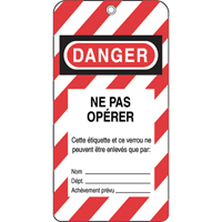 Lockout Tags, Plastic, 3" W x 5-3/4" H, French O-Max