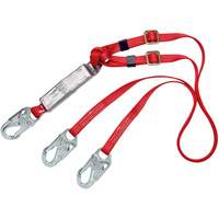 PRO Shock-Absorbing Lanyard, 6', Snap Hook Center, Snap Hook Leg Ends, Polyester O-Max