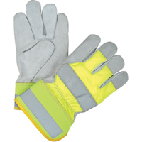 Yellow High-Visibility Winter-Lined Fitters Gloves, Large, Split Cowhide Palm, Thinsulate Inner Lining O-Max