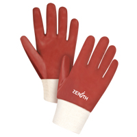 Red Smooth-Finish Chemical-Resistant Gloves, Size Large/9, 10" L, PVC, Interlock Inner Lining, 47-mil O-Max