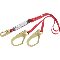 PRO Shock Absorbing Lanyards, 6', Rebar Hook Center, Snap Hook Leg Ends, Polyester O-Max