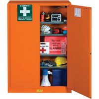 Armoires de rangement pour pr&eacute;paration aux situations d'urgence, Acier, 4 Tablettes, 65" h x 43" la x 18" P, Orange O-Max