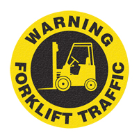 "Warning Forklift Traffic" Floor Sign, Adhesive, English with Pictogram O-Max