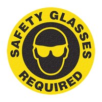 "Safety Glasses" Floor Sign, Adhesive, English with Pictogram O-Max