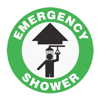 "Emergency Shower" Floor Sign, Adhesive, English with Pictogram O-Max