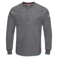 Excel FR&reg; Long Sleeve Henley Shirts, Small, Grey O-Max