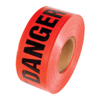 Reinforced Grade Barricade Tape, English, 3" W x 500' L, 5 mils, Black on Red O-Max