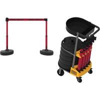 PLUS Barrier Post Cart Kit with Tray, 75' L, Metal, Red O-Max